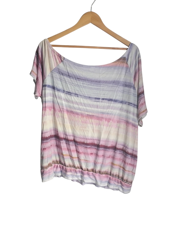 torrid Tops - Torrid Asymmetrical Pastel Striped Boatneck Top - Pink, Purple, Cream Size 1X